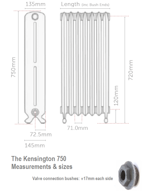 Kensington 750 Cast Iron Radiator - 36 Sections, 750 x 2590mm